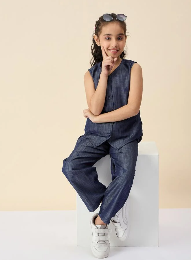 Stylo Bug Embroidery V-Neck Sleeveless Top and Pants Set by Styli