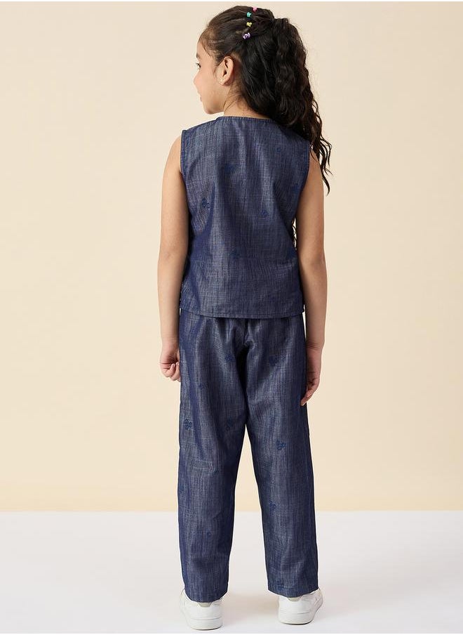 Stylo Bug Embroidery V-Neck Sleeveless Top and Pants Set by Styli  - Image 4