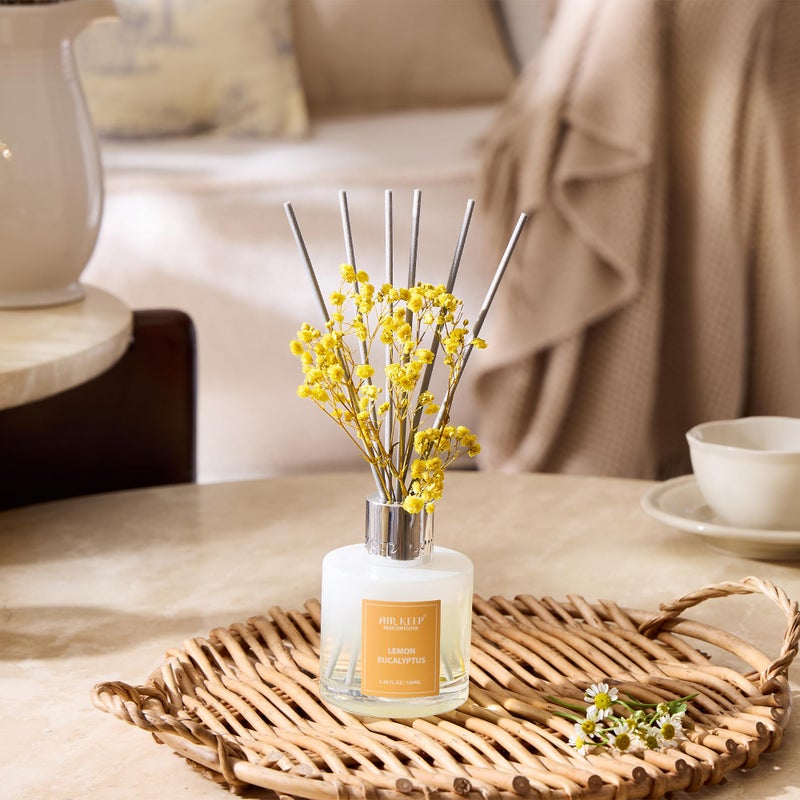 Airkeep Reed Diffuser Set,3.38 fl oz (100 ml) - Lemon Eucalyptus Oil Diffusers with 8 Reed Sticks, Home Fragrance Reed Diffuser for Bathroom Shelf Decor - Image 4