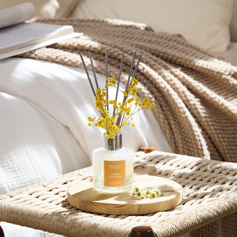 Airkeep Reed Diffuser Set,3.38 fl oz (100 ml) - Lemon Eucalyptus Oil Diffusers with 8 Reed Sticks, Home Fragrance Reed Diffuser for Bathroom Shelf Decor - Image 3