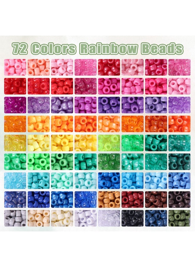 Capstro 4700 PCS Pony Beads Jewelry Making Kit – 72 Multi-Color Acrylic Large-Hole Beads with Elastic Cords | DIY Necklace & Hair Braid Craft Set | Creative Arts & Crafts Kit for Kids, Teens & Adults - Image 2