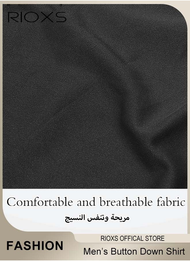 RIOXS - Men's Short Sleeve Henley Shirt, Loose Linen Cotton Button-Up Tops, Casual Beach Shirt For Men, Comfy Breathable Shirt For Travel Hawaii Work And Daily Wear, Button Down Shirt As Gifts For Grandfather/ Dad/ Boyfrind/ Husband - Image 1