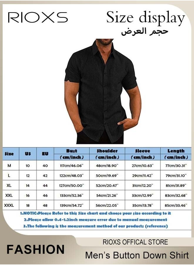 RIOXS - Men's Short Sleeve Henley Shirt, Loose Linen Cotton Button-Up Tops, Casual Beach Shirt For Men, Comfy Breathable Shirt For Travel Hawaii Work And Daily Wear, Button Down Shirt As Gifts For Grandfather/ Dad/ Boyfrind/ Husband - Image 1