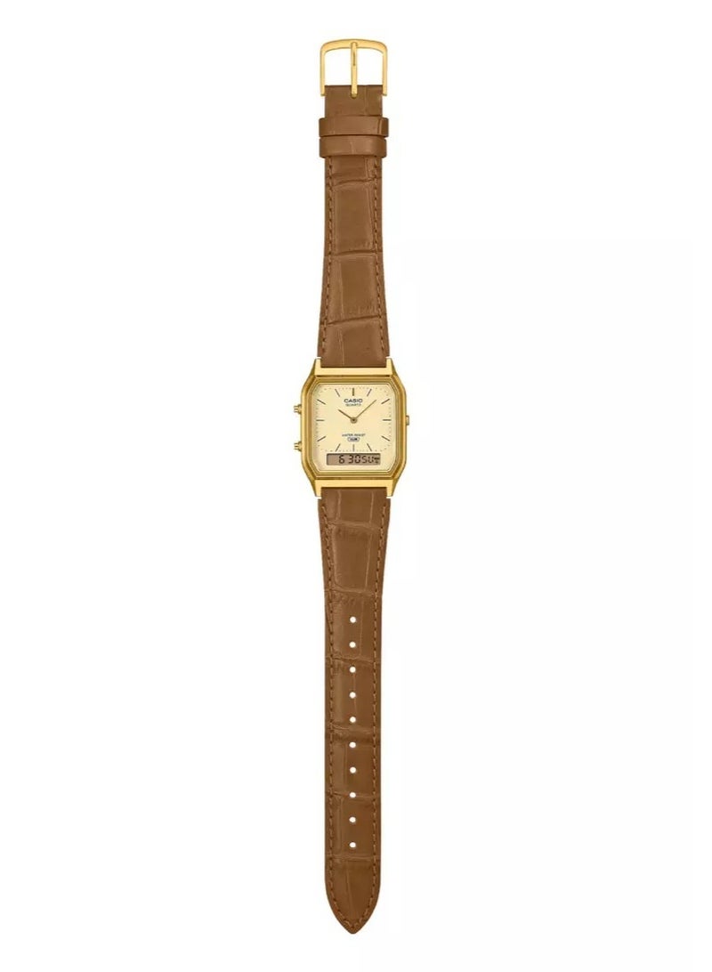 Casio Retro Analog-Digital Dual Time Watch with Leather Strap – Model AQ-230EGL-9A - Image 3