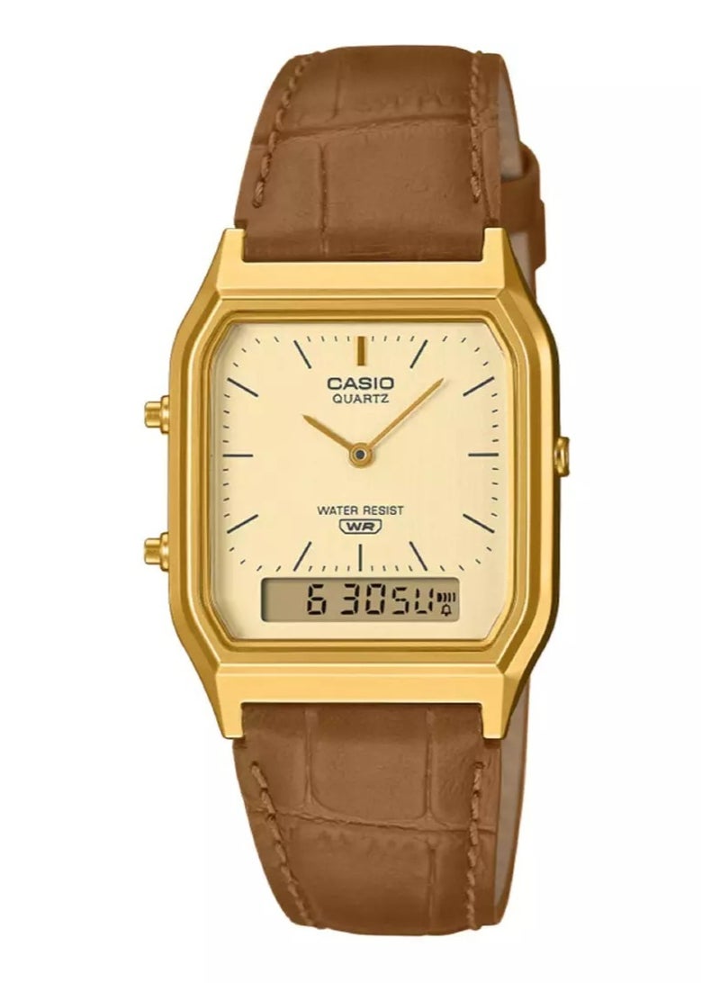 Casio Retro Analog-Digital Dual Time Watch with Leather Strap – Model AQ-230EGL-9A - Image 1