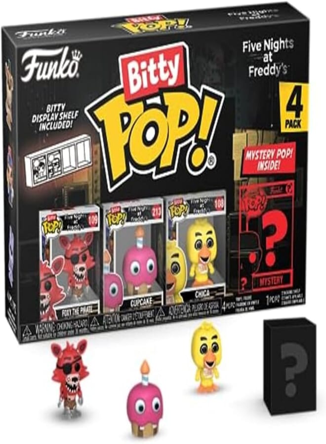 Funko Bitty Pop! Five Nights At Freddy's (FNAF) - Foxy 4PK - Foxy, Cupcake, Chica And A Mysterious Surprise Mini Figure - 0.9 Inch (2.2 cm) Collectible - Gift Idea - Cake Topper