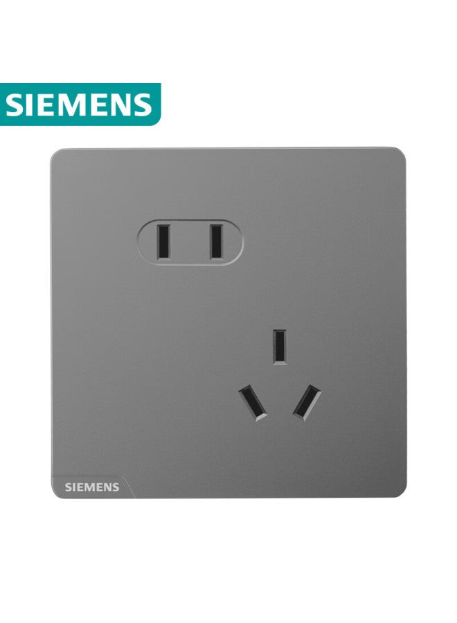 Siemens Switch Socket Panel 10a Slanted Five-hole Socket 86 Type Concealed Socket Glossy Dark Gray Silver - Image 1