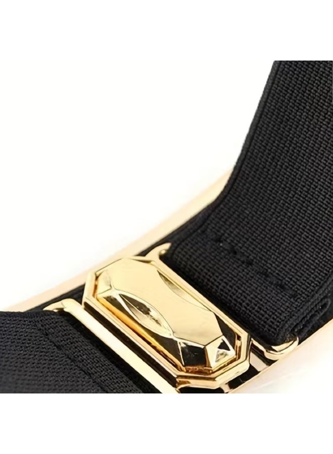 Goolsky Women's Stretchy Black Elastic Waist Belt - Adjustable Metallic Finish for Dresses, Coats & Casual Wear - Perfect for Weddings, Work, and Everyday Style, Evening Accessory | Sleek Modern Belt | Elastic Nylon Belt - Image 4