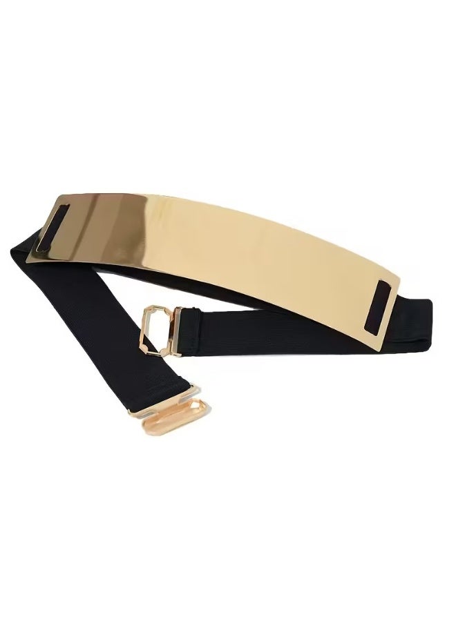 Goolsky Women's Stretchy Black Elastic Waist Belt - Adjustable Metallic Finish for Dresses, Coats & Casual Wear - Perfect for Weddings, Work, and Everyday Style, Evening Accessory | Sleek Modern Belt | Elastic Nylon Belt - Image 1