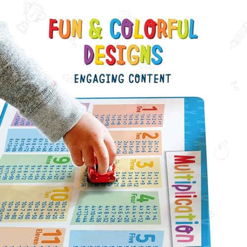 merka Multiplication Placemats for Kids & Math Facts Placemat Set - 17 x 11 in Silicone 5-Pack, Multicolor, Ages 6+ - Washable & Reusable with Secure-Grip Backing for Addition, Subtraction & Division - Image 3