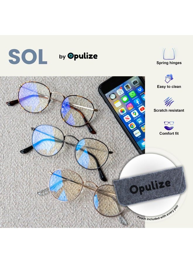 Opulize Sol Blue Light Blocking Glasses Cool Metal Retro Reduces Glare Anti Headaches Improve Sleep Computer Gaming Mens Womens B94, Brown Tortoiseshell - Image 4