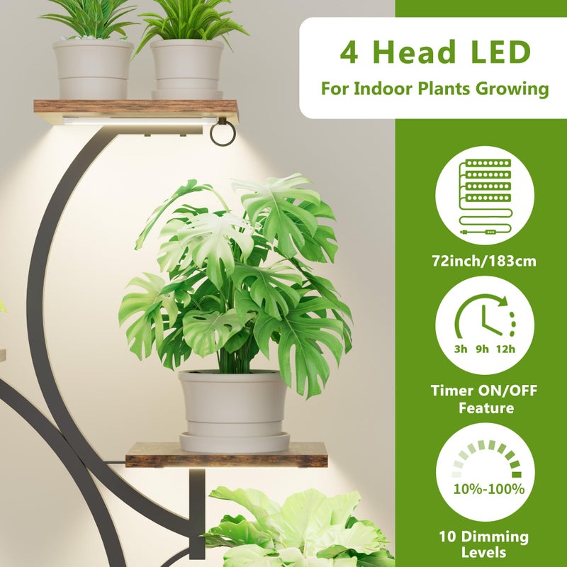 BACEKOLL Plant Stand Indoor with Grow Light: Lighted Plant Stands 54.6" Tall, 9 Tiered Large Plant Shelf for Indoor Growing, S-Shaped Flower Holder Display for Multiple Plants, Living Room, Patio (Black) - Image 4