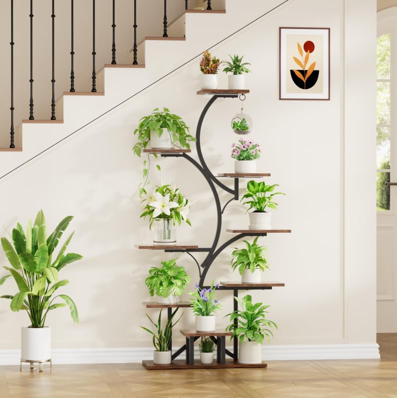 BACEKOLL Plant Stand Indoor with Grow Light: Lighted Plant Stands 54.6" Tall, 9 Tiered Large Plant Shelf for Indoor Growing, S-Shaped Flower Holder Display for Multiple Plants, Living Room, Patio (Black) - Image 3