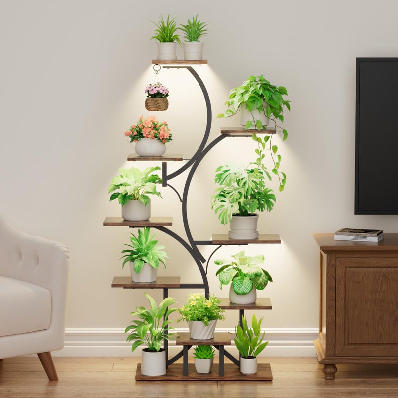 BACEKOLL Plant Stand Indoor with Grow Light: Lighted Plant Stands 54.6" Tall, 9 Tiered Large Plant Shelf for Indoor Growing, S-Shaped Flower Holder Display for Multiple Plants, Living Room, Patio (Black) - Image 5