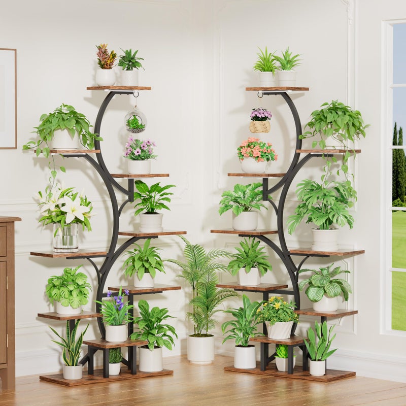 BACEKOLL Plant Stand Indoor with Grow Light: Lighted Plant Stands 54.6" Tall, 9 Tiered Large Plant Shelf for Indoor Growing, S-Shaped Flower Holder Display for Multiple Plants, Living Room, Patio (Black) - Image 2