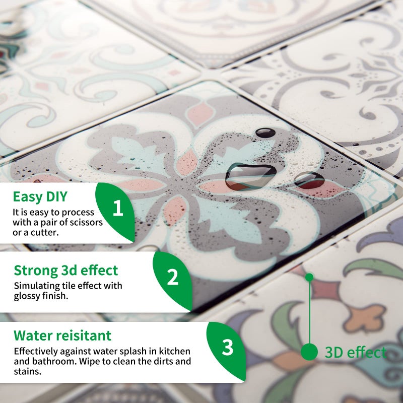 LONGKING Peel and Stick Backsplash Tile Stickers, Maximum Blue Green Tile for Kitchen, Stick on Wall Tiles (10 Sheets) - Image 4