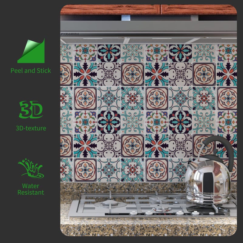 LONGKING Peel and Stick Backsplash Tile Stickers, Maximum Blue Green Tile for Kitchen, Stick on Wall Tiles (10 Sheets) - Image 2