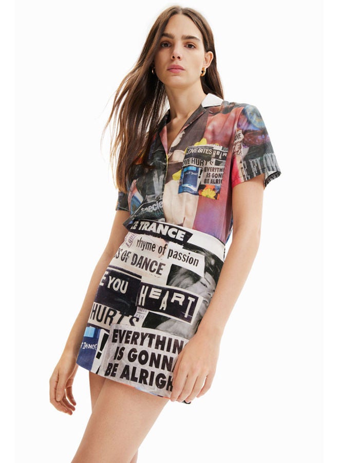 DESIGUAL تنورة قصيرة رفيعة من الصحيفة  - Image 3