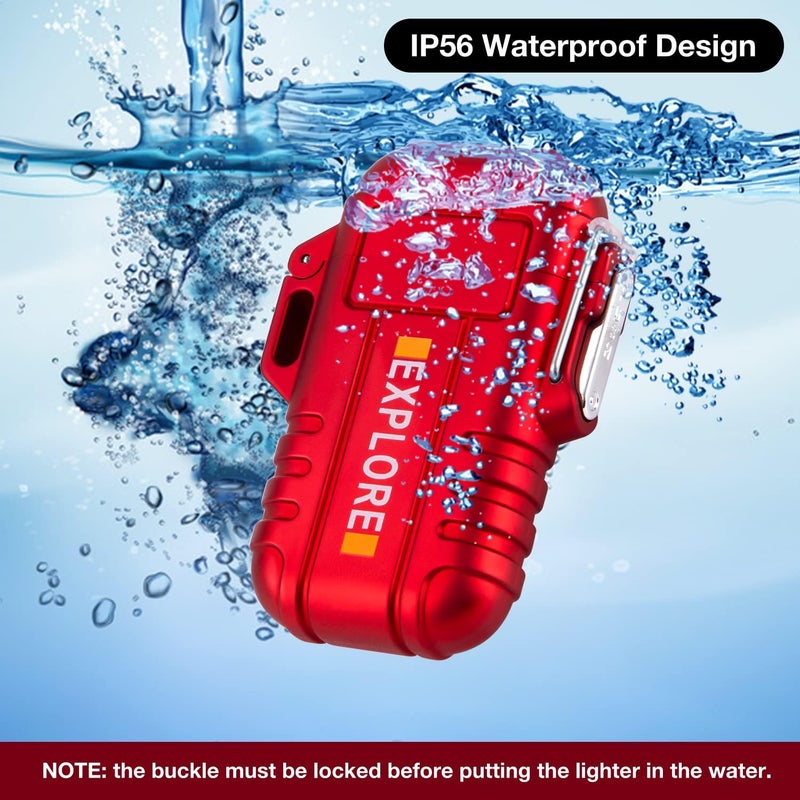 LCFUN Arc Lighter Waterproof Windproof Rechargeable USB Plasma Flameless Electric Lighters with Lanyard Sports Fan Lighters for Survival, Tactical, EDC Gear, Camping (Red) - Image 2