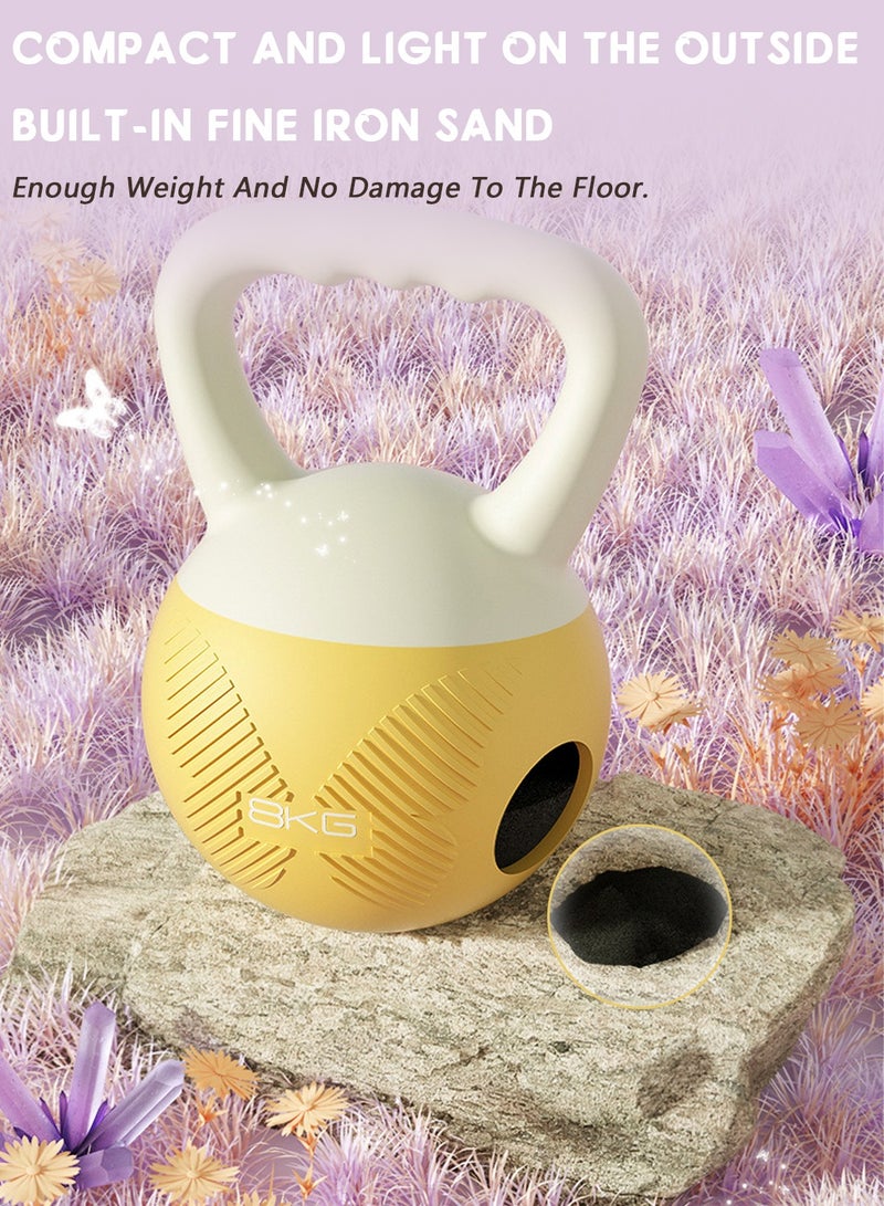 شويوين جرس كيتل بيل 8 كجم مصنوع من مادة البولي فينيل كلوريد، هيكل ناعم، لتشكيل الجسم، تدريب القوة والسلامة والوقاية من الإصابات، مناسب للصالة الرياضية المنزلية والمكتبية، باللون الأصفر - Image 3