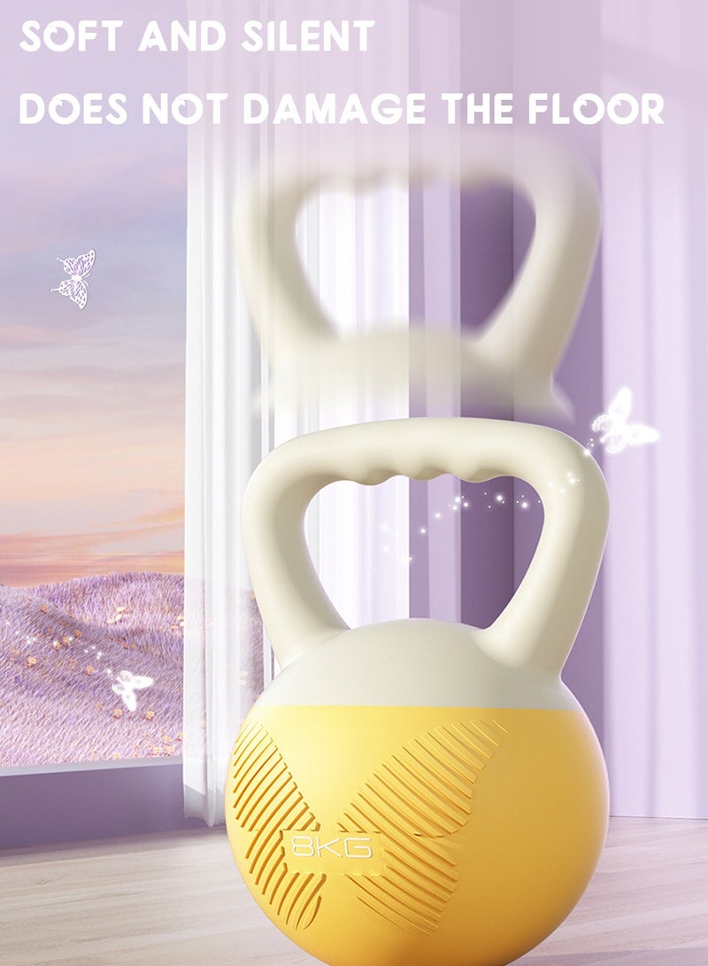 شويوين جرس كيتل بيل 8 كجم مصنوع من مادة البولي فينيل كلوريد، هيكل ناعم، لتشكيل الجسم، تدريب القوة والسلامة والوقاية من الإصابات، مناسب للصالة الرياضية المنزلية والمكتبية، باللون الأصفر - Image 4