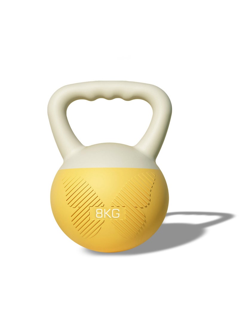 شويوين جرس كيتل بيل 8 كجم مصنوع من مادة البولي فينيل كلوريد، هيكل ناعم، لتشكيل الجسم، تدريب القوة والسلامة والوقاية من الإصابات، مناسب للصالة الرياضية المنزلية والمكتبية، باللون الأصفر - Image 1