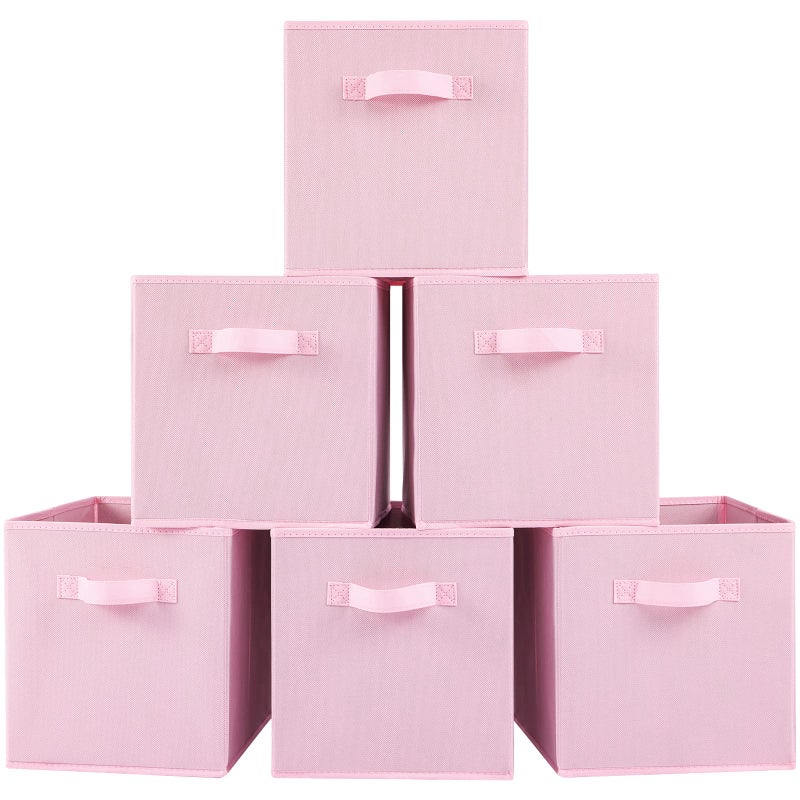 Stero Fabric Storage Bins 6 Pack Fun colored Durable Storage cubes with Handles Foldable cube Baskets for Home  Kids Room  closet and Toys Organization pink