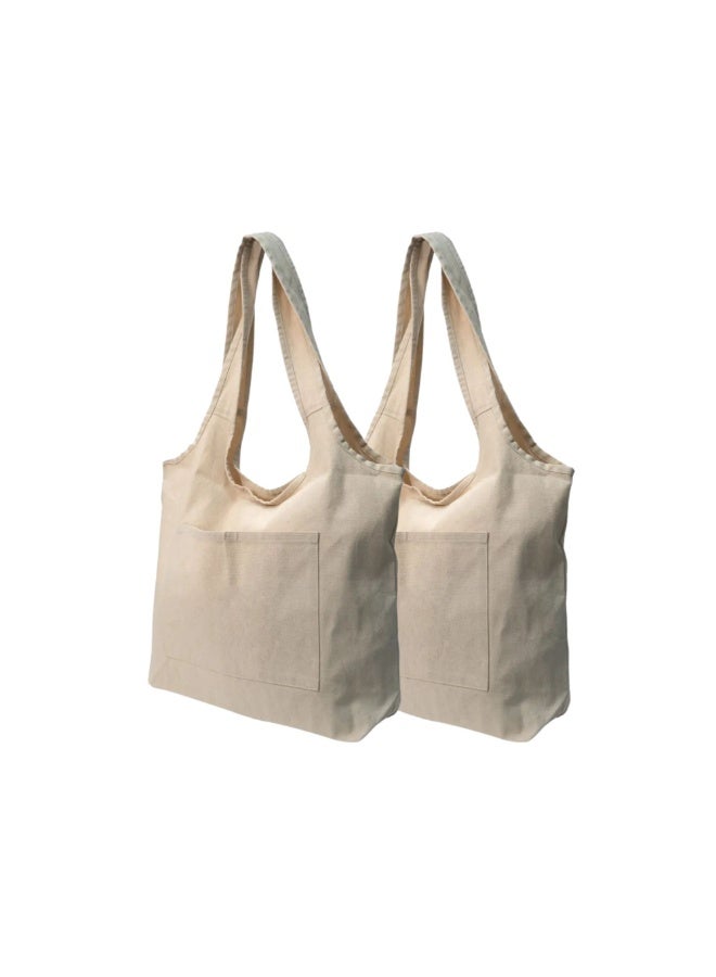 Pack of 2 Large Canvas Cotton Hobo Bag for Women  Eco-Friendly Reusable Shoulder Tote Travel, Beach, School  Neutral Natural Beige - Image 1