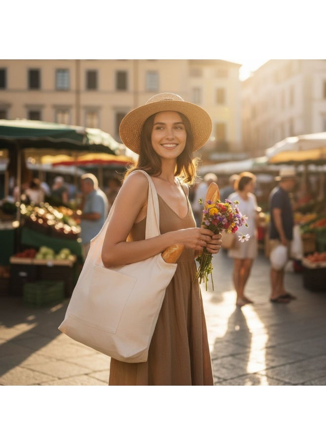 Pack of 2 Large Canvas Cotton Hobo Bag for Women  Eco-Friendly Reusable Shoulder Tote Travel, Beach, School  Neutral Natural Beige - Image 3
