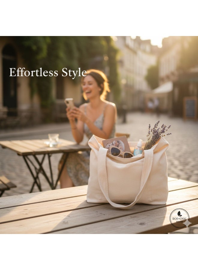 Pack of 2 Large Canvas Cotton Hobo Bag for Women  Eco-Friendly Reusable Shoulder Tote Travel, Beach, School  Neutral Natural Beige - Image 4