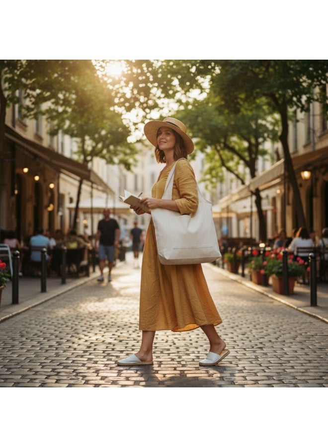 Pack of 2 Large Canvas Cotton Hobo Bag for Women  Eco-Friendly Reusable Shoulder Tote Travel, Beach, School  Neutral Natural Beige - Image 5