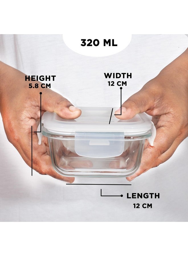 Allo Allo Food Safe Borosilicate Glass Lunch Box, 450C Microwave Safe Lunch Box, Borosilicate Borosilicate Glass Tiffin for Office with Cocoa Brown Tiffin Bag, Set of 3, 320ml x 3, Square  - Image 3