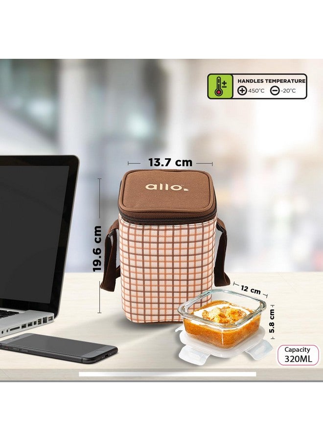 Allo Allo Food Safe Borosilicate Glass Lunch Box, 450C Microwave Safe Lunch Box, Borosilicate Borosilicate Glass Tiffin for Office with Cocoa Brown Tiffin Bag, Set of 3, 320ml x 3, Square  - Image 4