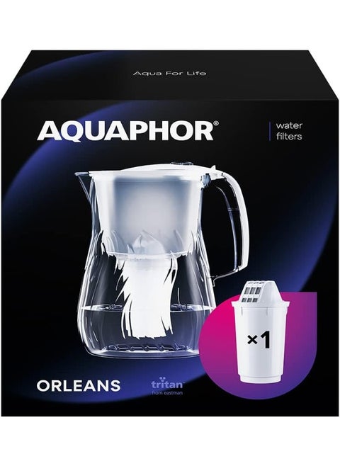 Water Filter Jug Orleans with 1x A5 350 litre Cartridge with enriched Magnesium, Reduces Chlorine and limescale, White 4.2 litres total capacity