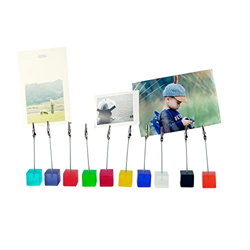 TFu 10 pcs Cube Base Picture Holders with Clip, Cute Polaroid Desktop Photo Paper Clip Stand for Paper Name Place Card Postcard Memo Menu Note Picture Christmas Wedding Number Card Display - Image 1