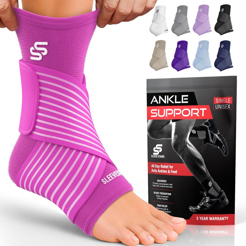 SS SLEEVE STARS Sleeve Stars Ankle Brace for Women Men Ankle Wrap for Sprain Compression Sleeve for Plantar Fasciitis Relief Easy Customizable Support w Removable Strap PairM1012Hot Pink 