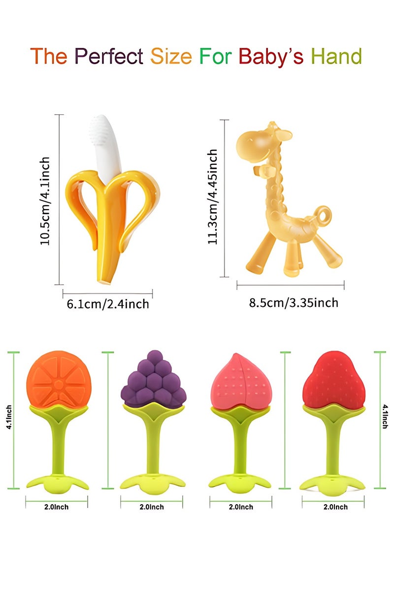 أوجا 6 قطع من ألعاب التسنين للأطفال، أشكال الفواكه والزرافة، مصاصات أطفال خالية من مادة BPA، مناسبة للبنين والبنات - Image 2