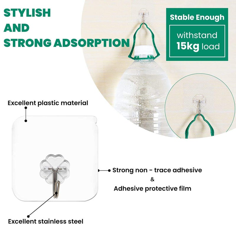 HASTHIP Wall Hook Adhesive Plastic 11 Pcs 15kg Load Transparent - Image 2
