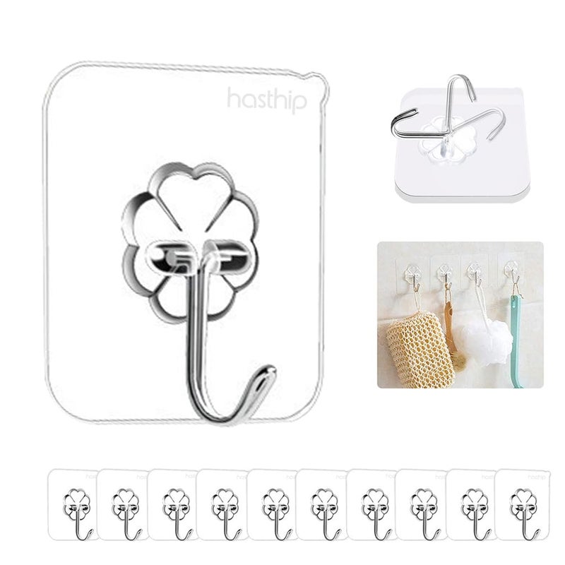 HASTHIP Wall Hook Adhesive Plastic 11 Pcs 15kg Load Transparent - Image 1