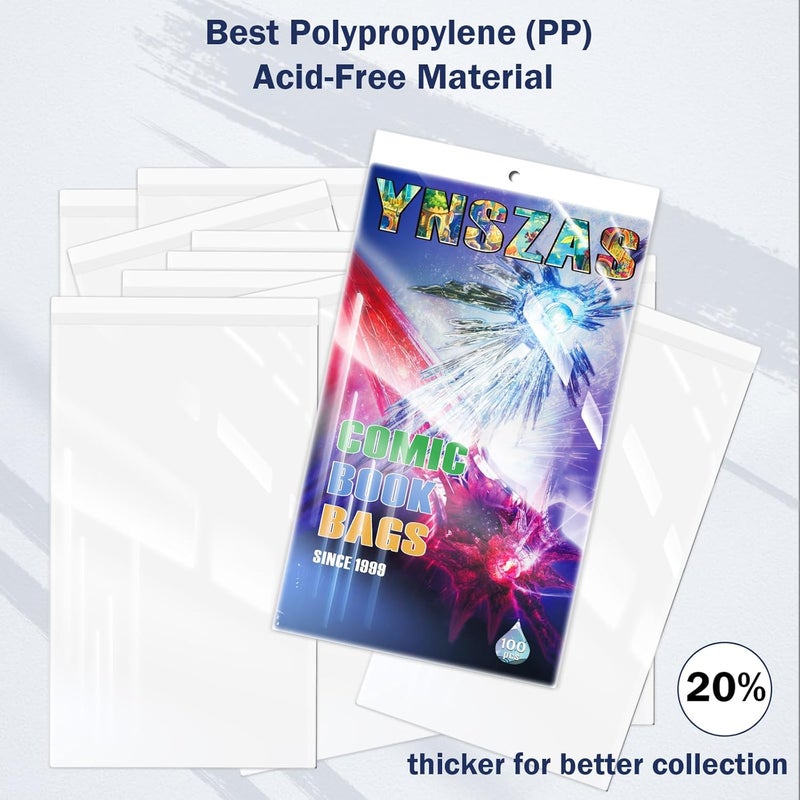 YNSZAS أكياس الكتب المصورة، ترقية مواد البولي بروبيلين (PP) الخالية من الأحماض، أكياس تخزين الكتب المصورة القابلة للإغلاق بشفافية بلورية، أكثر سمكًا بنسبة 20٪ لعرض أفضل للمجموعات المصورة، مقاس 7.125 × 11.5 بوصة، 200 قطعة - Image 2