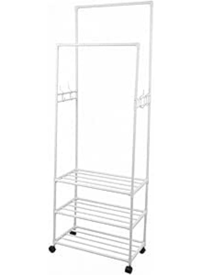 سبيس شوب رف ملابس معدني كبير 4 طبقات بعجلات، أبيض - Image 1