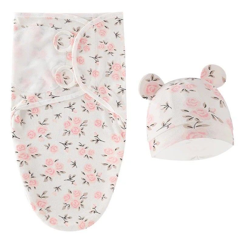 Y&D Baby Swaddle Wrap with Hat Set - Soft Cotton Swaddle Blanket for Newborn Infant Sleep (Swaddlers) - Image 1