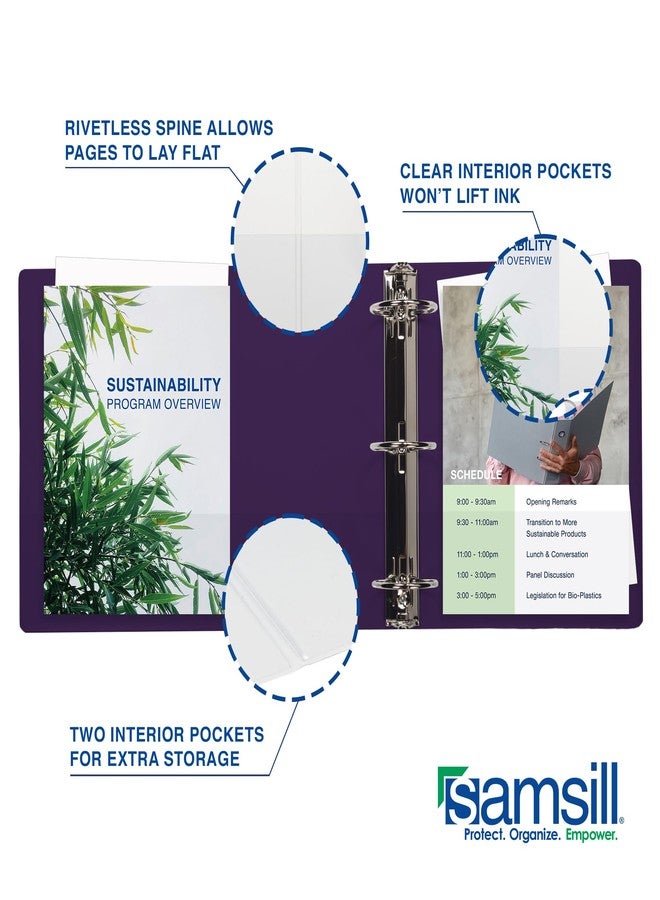 سامسيل مجلد سامسيل المتين مقاس 1 بوصة، صنع في الولايات المتحدة الأمريكية، مجلد بحلقات على شكل حرف D، غلاف شفاف قابل للتخصيص، لون بنفسجي داكن، يتسع لـ 225 صفحة - Image 4