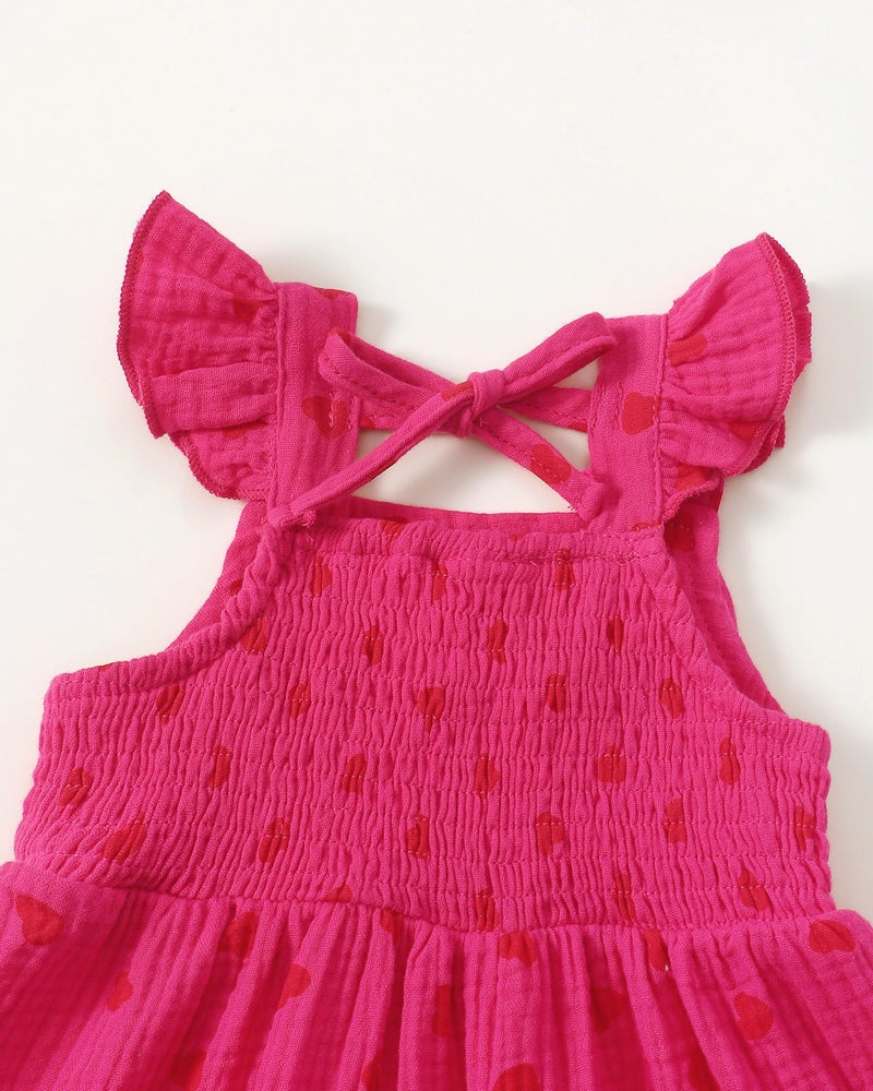 Renotemy Infant Baby Girl Dresses Summer Cotton Linen Outfits Boho Beach Birthday Party Shower Dress Gifts Smocked Casual Sundress with Sun Hat 6-9 Months 12 Months Girls Clothes Rose Red - Image 5