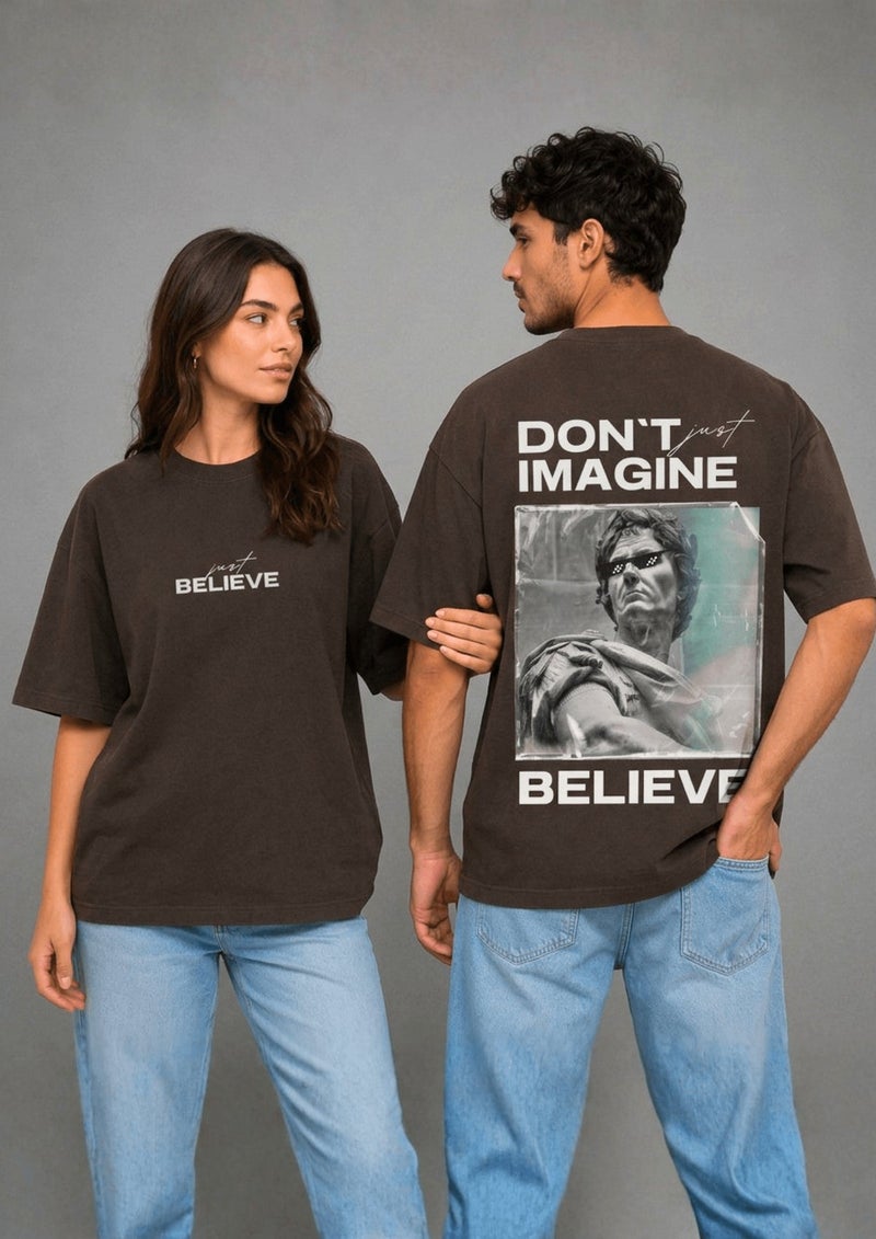 Dimanti Believe Oversized Graphic T-Shirt - Dark Gray - Image 2