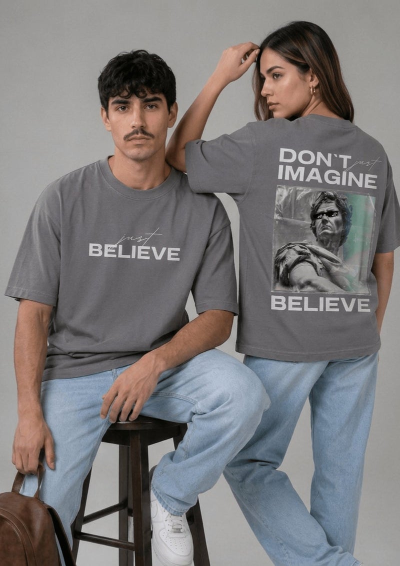Dimanti Believe Oversized Graphic T-Shirt - Dark Gray - Image 1