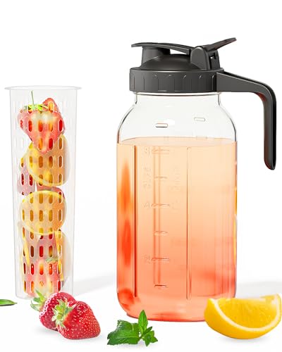 VA1KENE 64oz Glass Mason Jar Pitcher (Half Gallon) – Airtight & Leakproof Glass Pitcher with Lid, Wide Mouth 2 Quart with Pour Spout, Ideal for Iced Tea, Sun Tea, Cold Brew, Breastmilk & Infused Drinks - Image 1