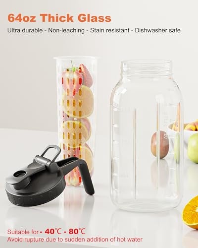 VA1KENE 64oz Glass Mason Jar Pitcher (Half Gallon) – Airtight & Leakproof Glass Pitcher with Lid, Wide Mouth 2 Quart with Pour Spout, Ideal for Iced Tea, Sun Tea, Cold Brew, Breastmilk & Infused Drinks - Image 3