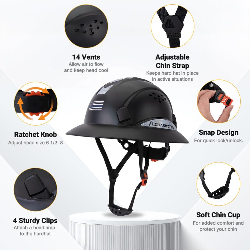 LOHASWORK Full Brim Hard Hat Construction OSHA Approved Vented Hard Hat Cascos De Construccion Adjustable Cool Vent Work Safety Helmet for Men and Women - Image 3