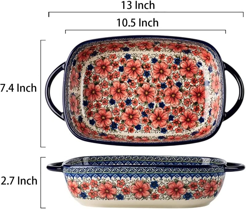 Bicuzat Vintage Style Pottery Bakeware Ceramic Casserole Dish Baking Pan Lasagna Pans Baking Dish with Handles for Oven/Cooking/Kitchen-1 PCS, Large Capacity, 60 OZ - Image 2